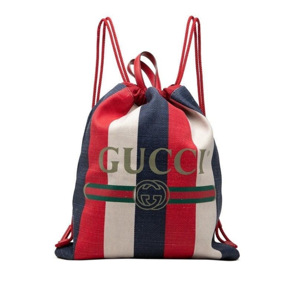 Gucci Sherry Line Logo Drawstring Backpack Red White Tricolor